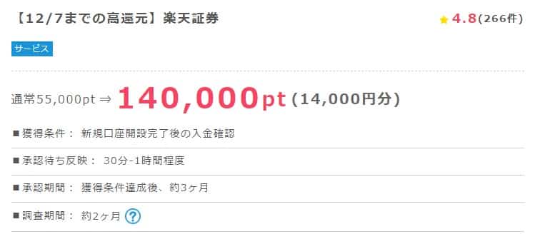 【ポイントインカム】楽天証券の口座開設&入金で最大14,000円相当【PR】